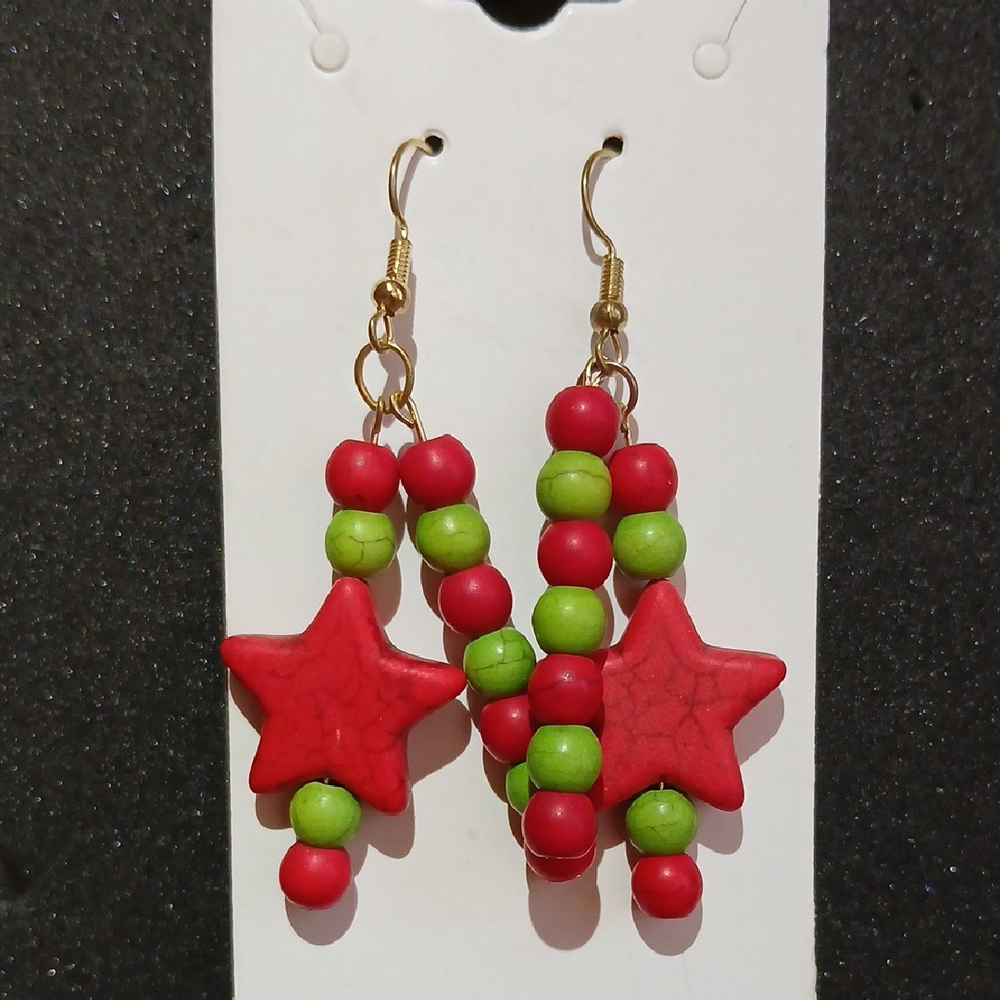 Red and Green Star Earrings